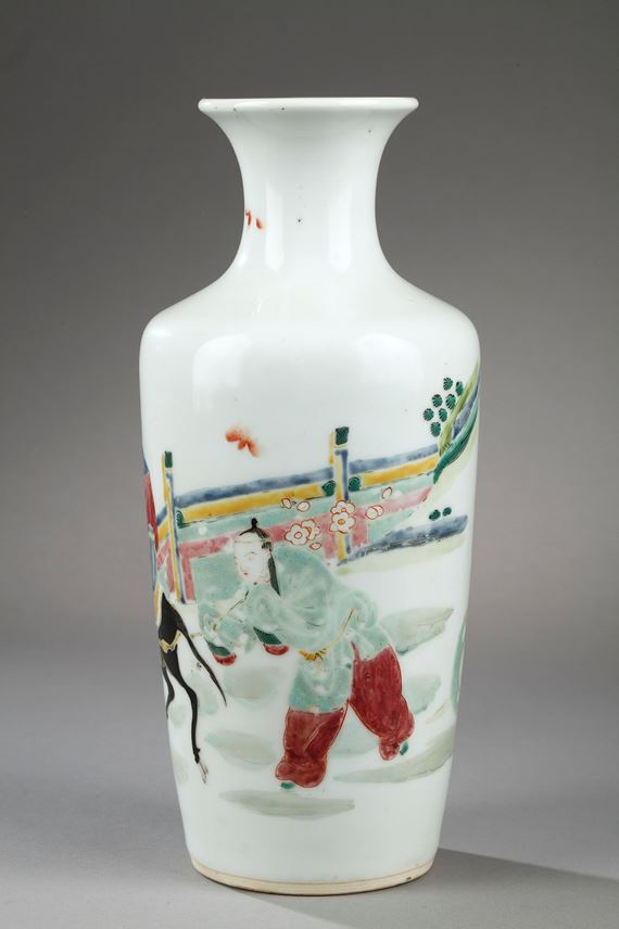 Vase &quot;Famille rose&quot; porcelain decorated with Meng Haoran and servant | MasterArt